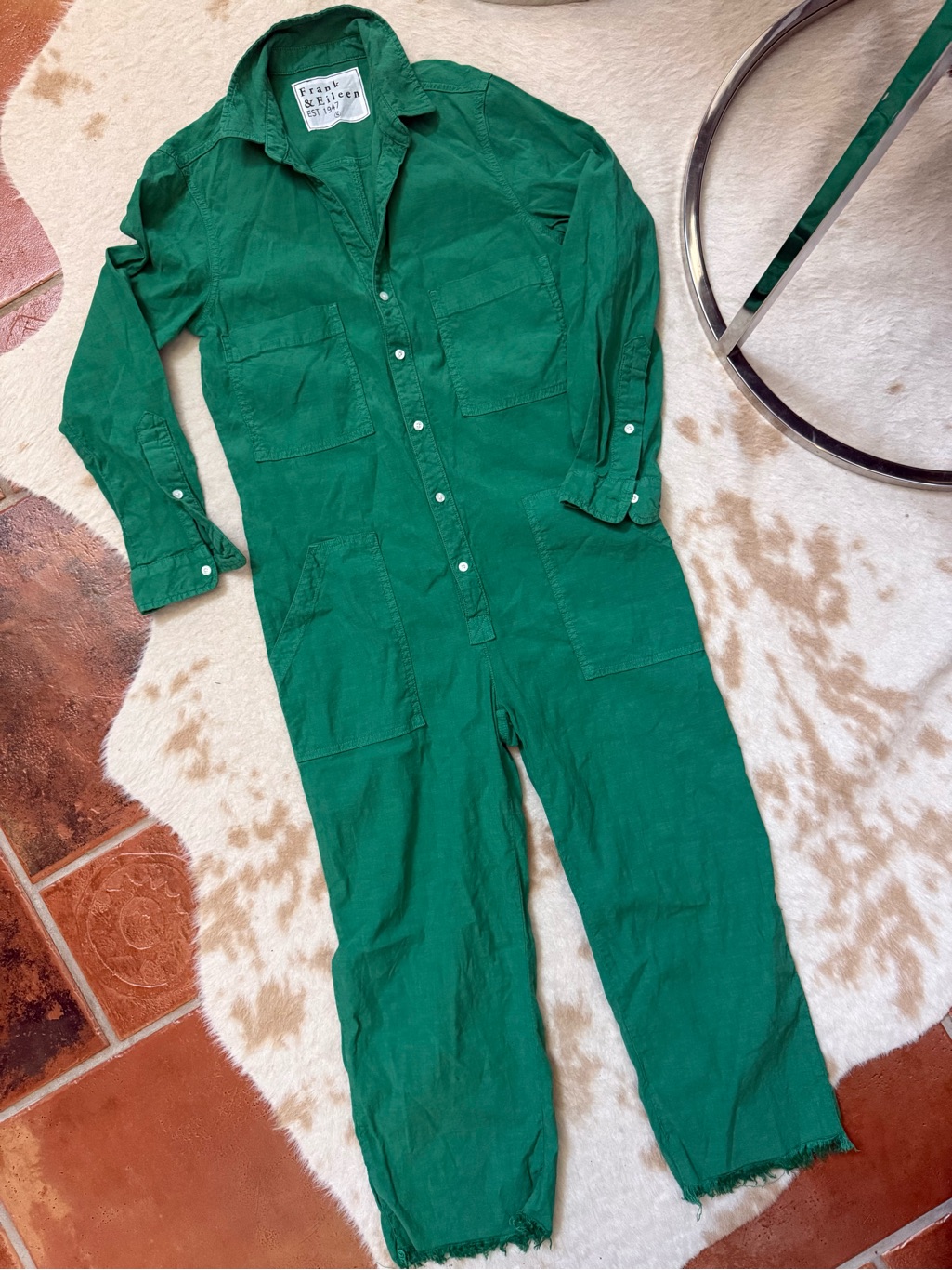 Frank &Eileen Green Button-Up Utility Jumpsuit